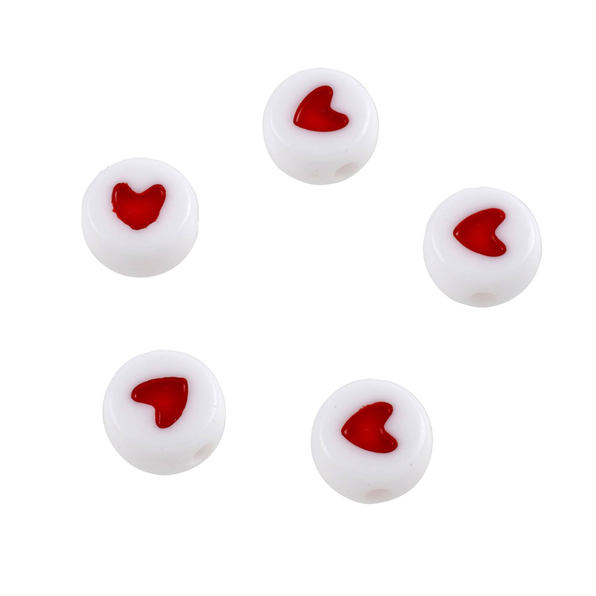 White & Red Heart Acrylic Circle Craft Beads, 7mm by Bead Landing™